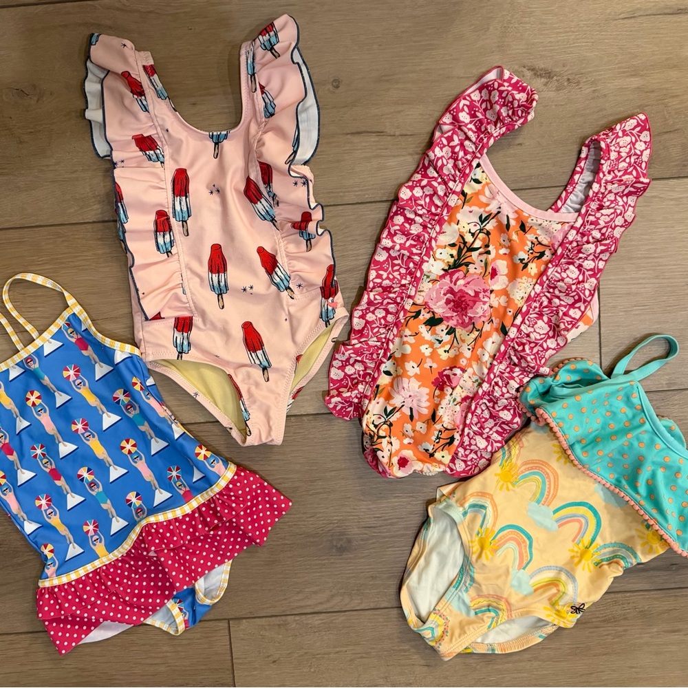 Pink chicken-SweetHoney- Jelly The Pug-Matilda Jane Swimsuits All Sz4